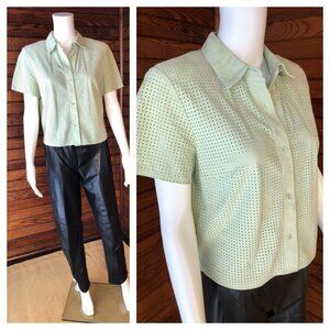 Suede Shirt, Leather Shirt, Leather Crop Top, Leather Top Small S